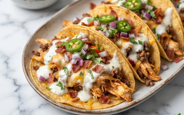 Baked Chicken Beef Bacon Ranch Tacos
