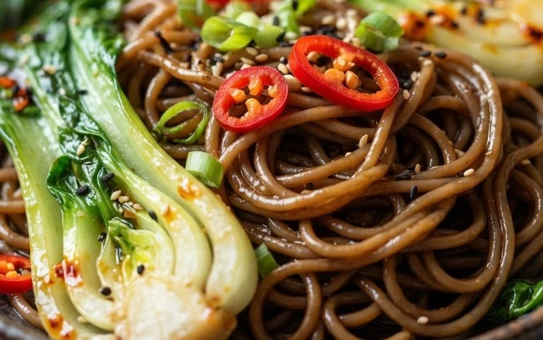 Spicy Garlic Soba Noodles with Bok Choy