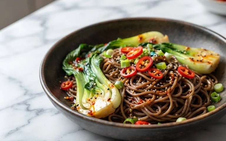 Spicy Garlic Soba Noodles with Bok Choy