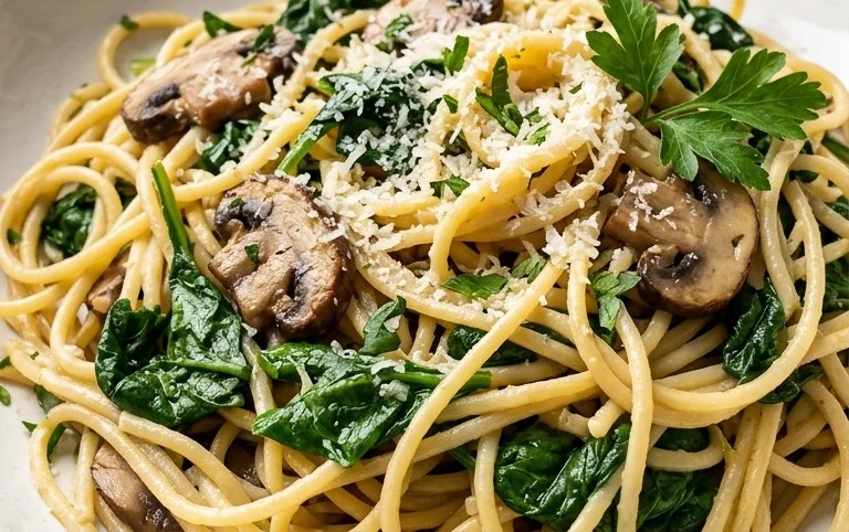 One-Pot Garlic Parmesan Pasta with Spinach and Mushrooms