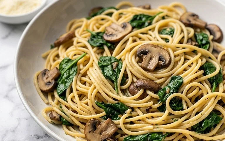 One-Pot Garlic Parmesan Pasta with Spinach and Mushrooms