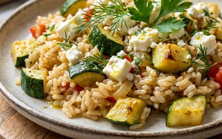 Zucchini-Reis-Pfanne mit Feta