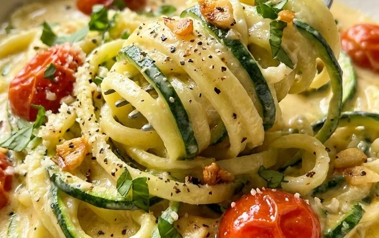 Zucchini-Spaghetti in cremiger Sauce– Zoodles