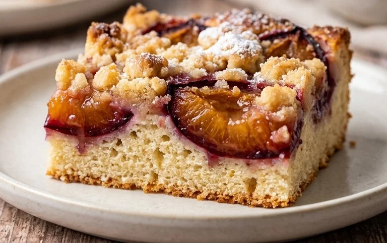 Pflaumenkuchen mit Streusel vom Blech (Quark-Öl-Teig)