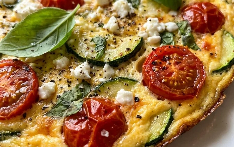 Zucchini-Omelett mit Tomaten und Basilikum