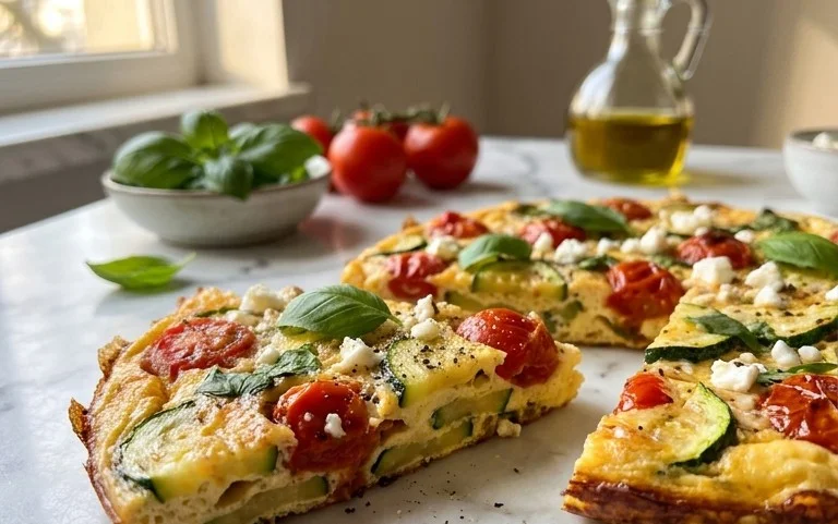 Zucchini-Omelett mit Tomaten und Basilikum