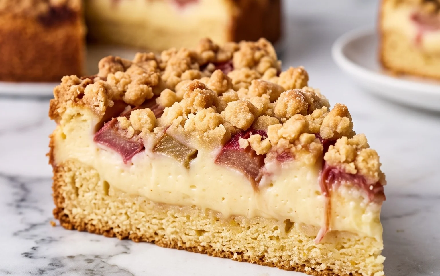 Rhabarberkuchen mit Pudding und Streuseln – wie von Oma
