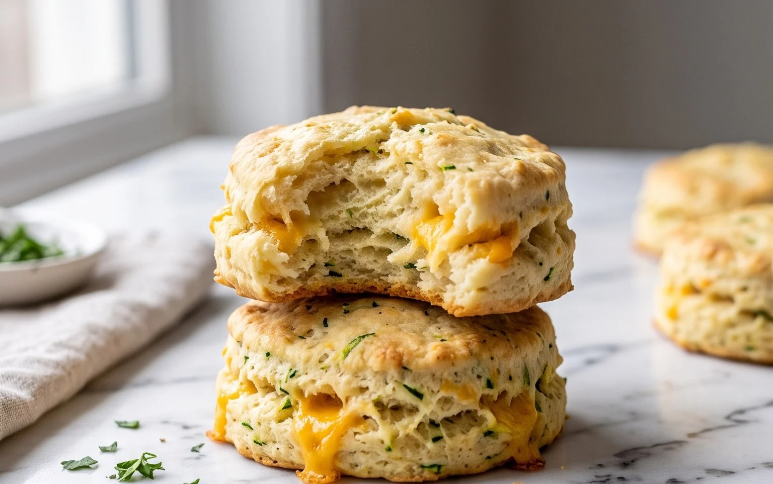 Soft and Tender Zucchini Cheddar Biscuits
