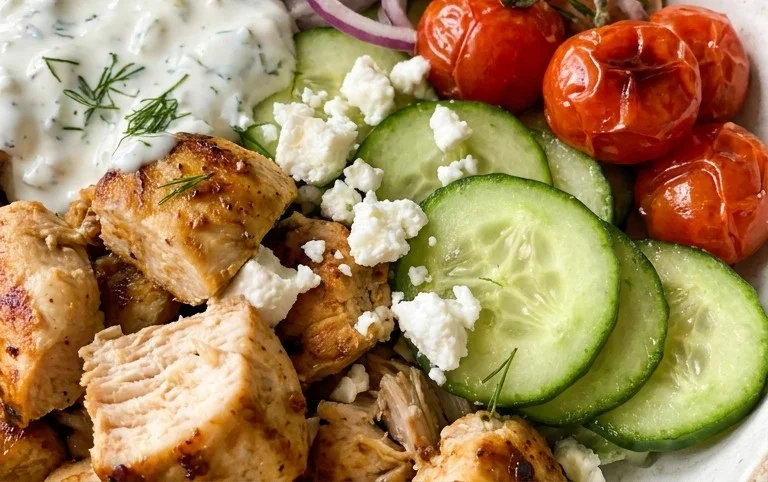 Mediterranes Hähnchen-Gyros mit Feta-Tzatziki genießen!