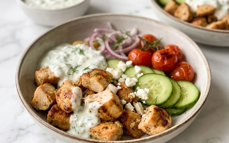 Mediterranes Hähnchen-Gyros mit Feta-Tzatziki genießen!