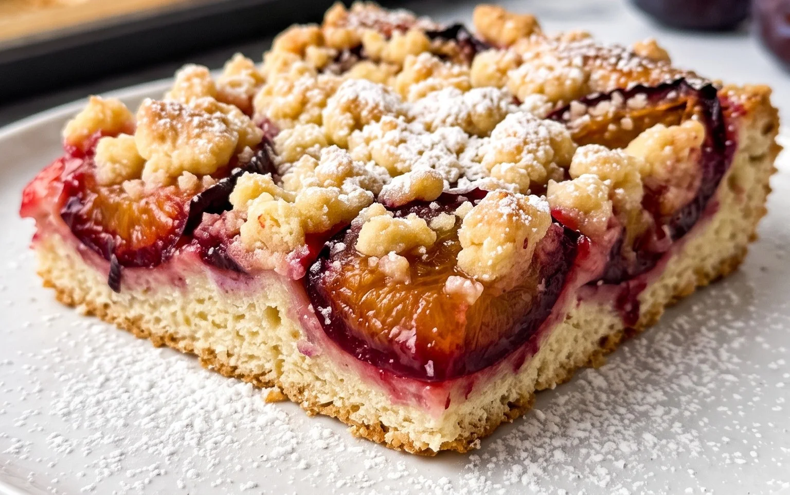 Rezept für Streusel-Pflaumenkuchen vom Blech mit Hefeteig