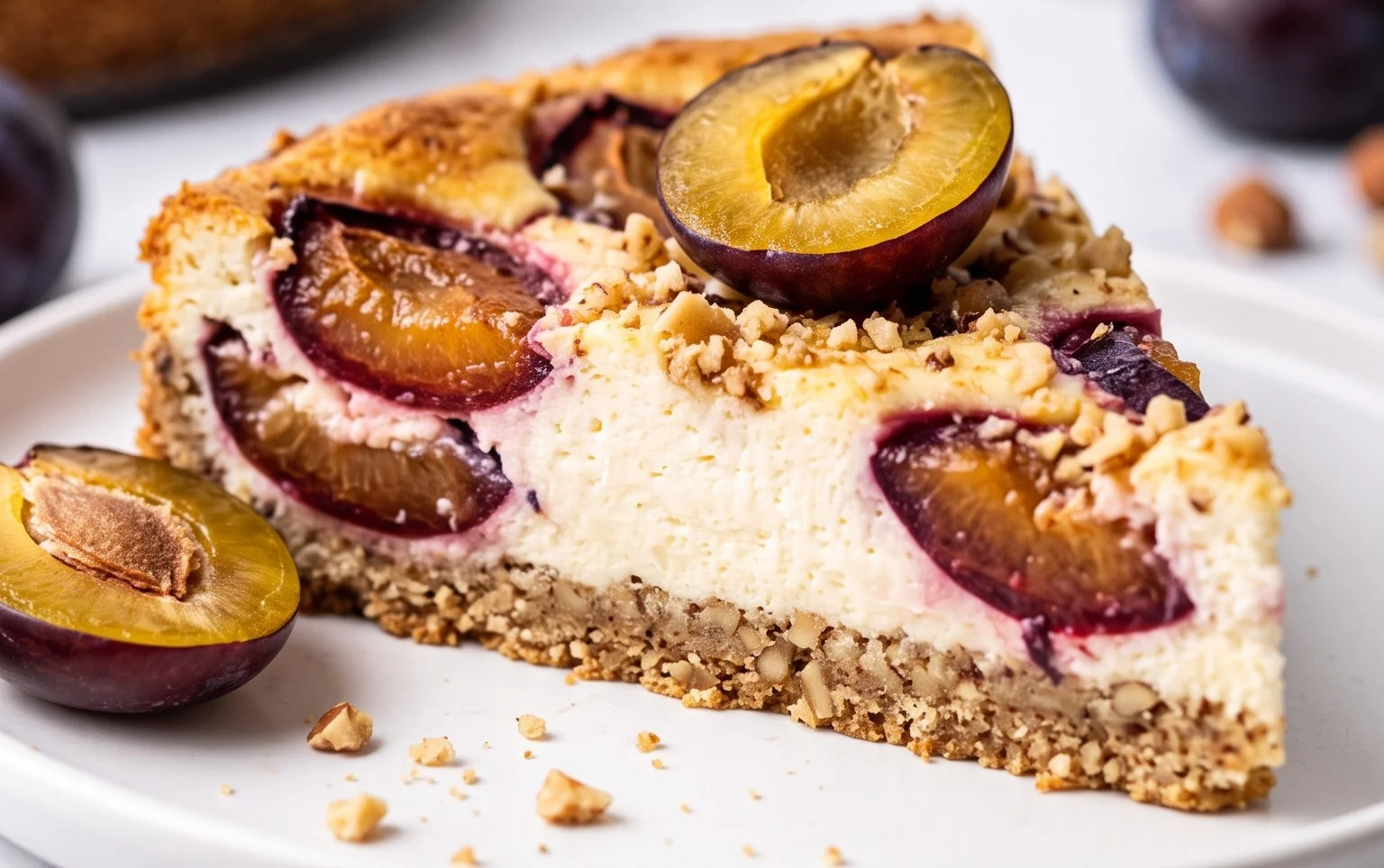 Zwetschgen-Topfenkuchen mit Nuss-Mürbteig