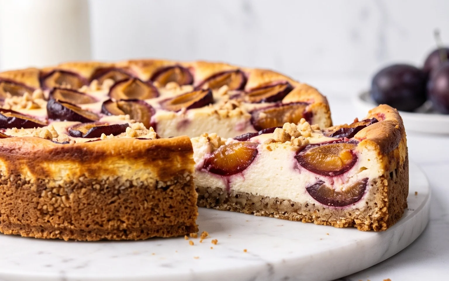 Zwetschgen-Topfenkuchen mit Nuss-Mürbteig