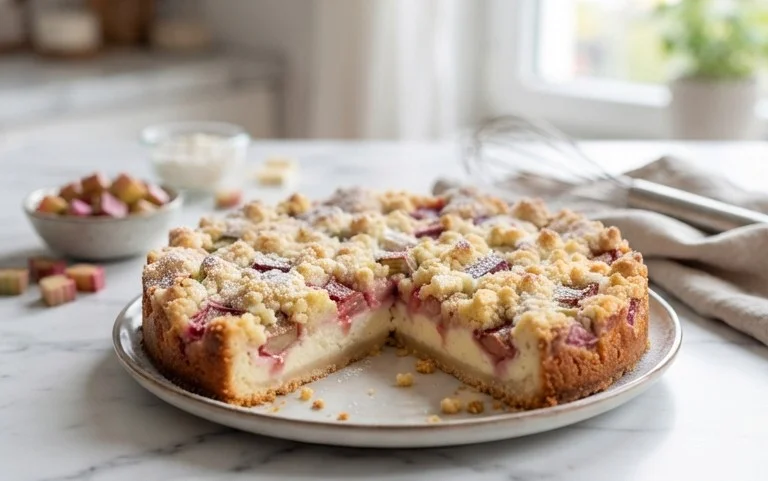 Rhabarber Quarkkuchen mit Butterstreuseln