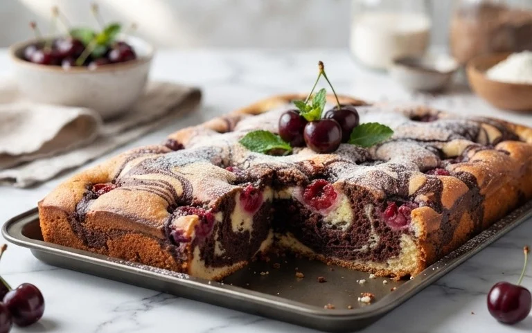 Marmorkuchen mit Kirsch Extracten vom Blech